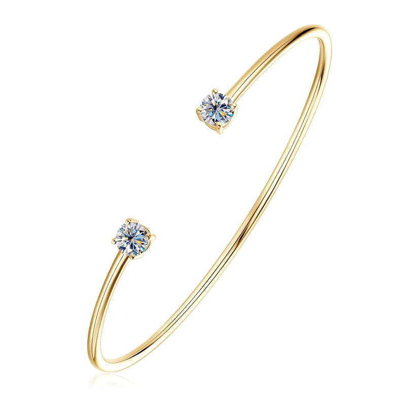 Classic Simple 925 Sterling Silver Round Cut 5mm 0.50ct Moissanite Cuff Open Bangle Ladies Fashion Bracelet with Certificate