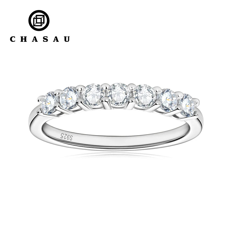 Chasau High Quality Fashion Women Luxury Ladies 7-Stone Moissanite S925 Sterling Silver Engagement Wedding Ring for Gift