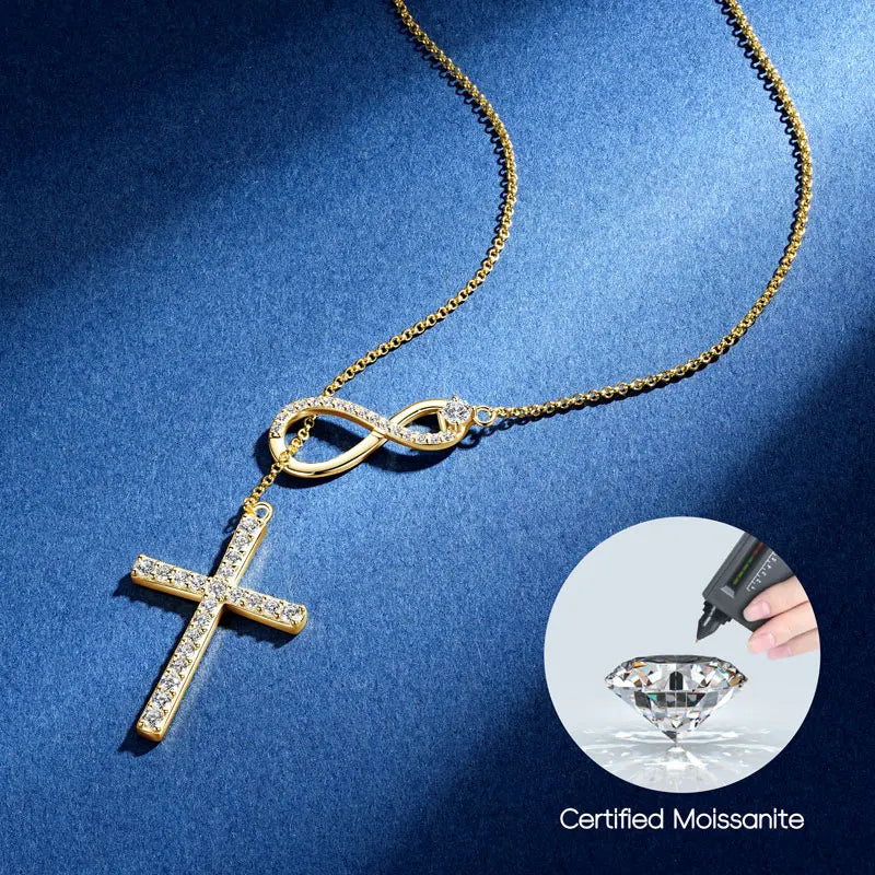 925 Silver Round Cut 2.5mm&1.8mm&1.7mm&1.5mm&1mm Moissanite Y Lariat Infinity Necklace Faith Hope Love Cross Pendant Necklace