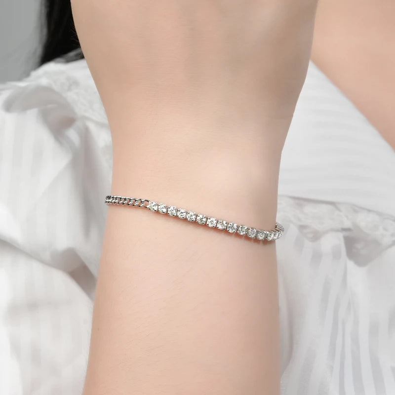 Pure Silver 925 Luxury Jewelry 3mm 2.20cttw Full D Moissanite Diamond Half Cuban Tennis Bracelets for Man Women