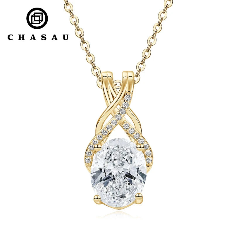 Original 925 Sterling Silver Women's Cross Pendant Necklace Oval Cut 8x10mm 3.0ct Moissanite Oval Cut Setting