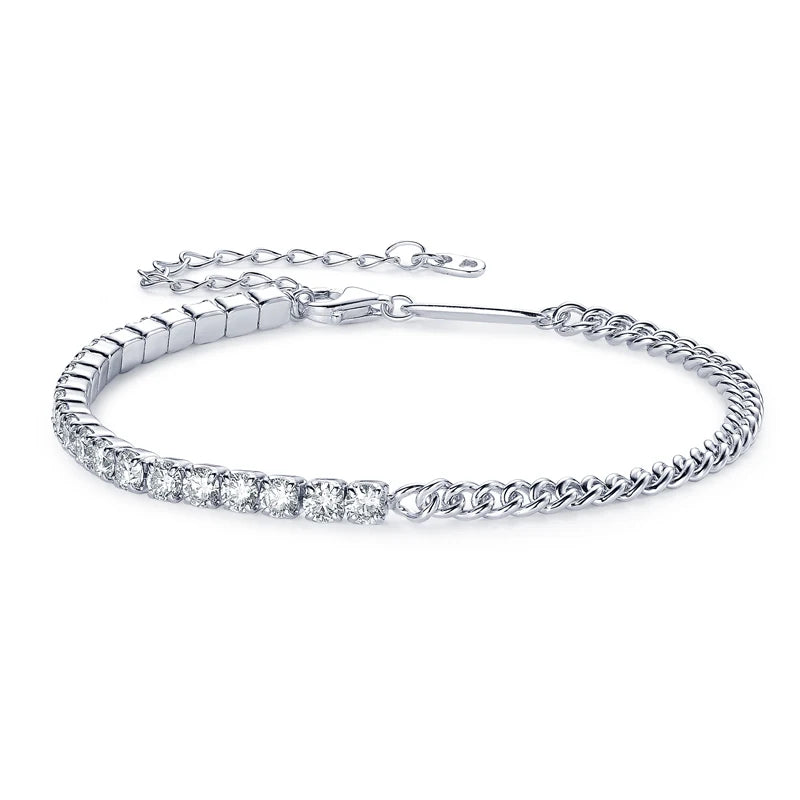Pure Silver 925 Luxury Jewelry 3mm 2.20cttw Full D Moissanite Diamond Half Cuban Tennis Bracelets for Man Women
