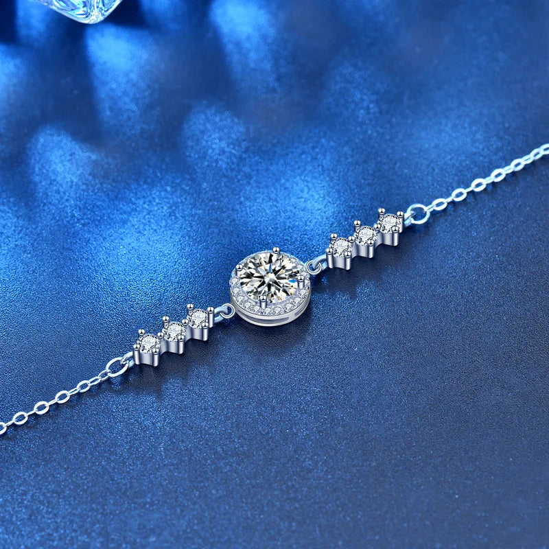 925 Sterling Silver Hand Chain Jewelry Gift Exquisite Adjustable Chain Link Infinity Bead Moissanite Bracelet for Women Girls