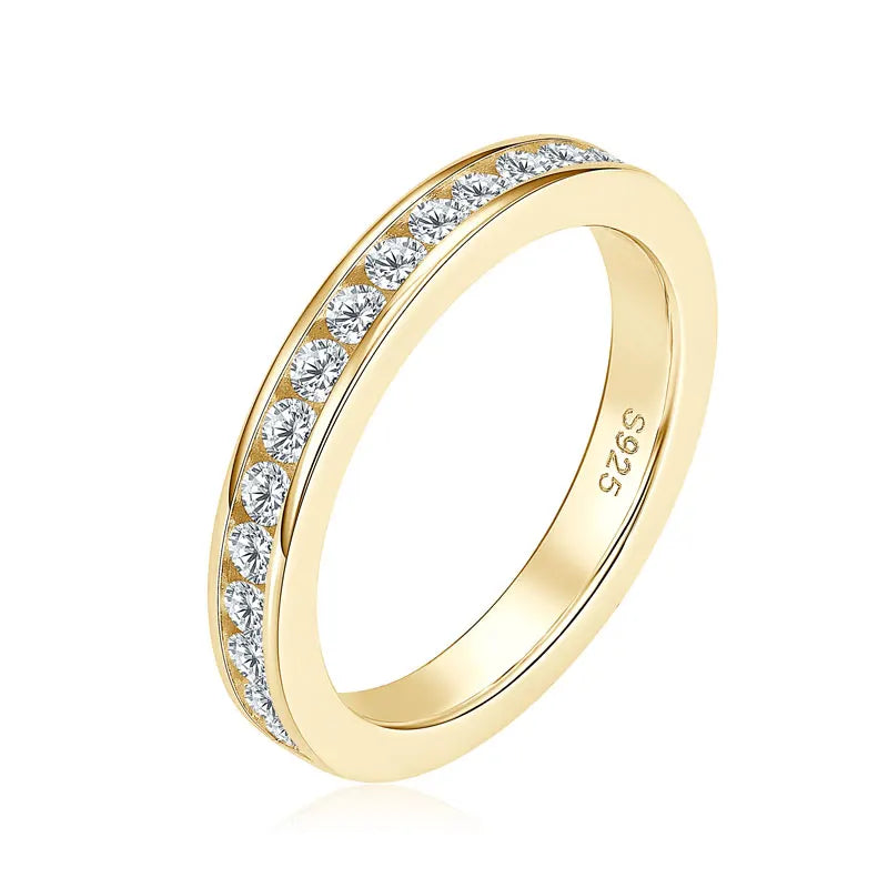 Fashion 925 Silver Channel Set 2mm 0.03ct Round Moissanite Ladies Half Eternity Wedding Band for Women Anniversary Ring