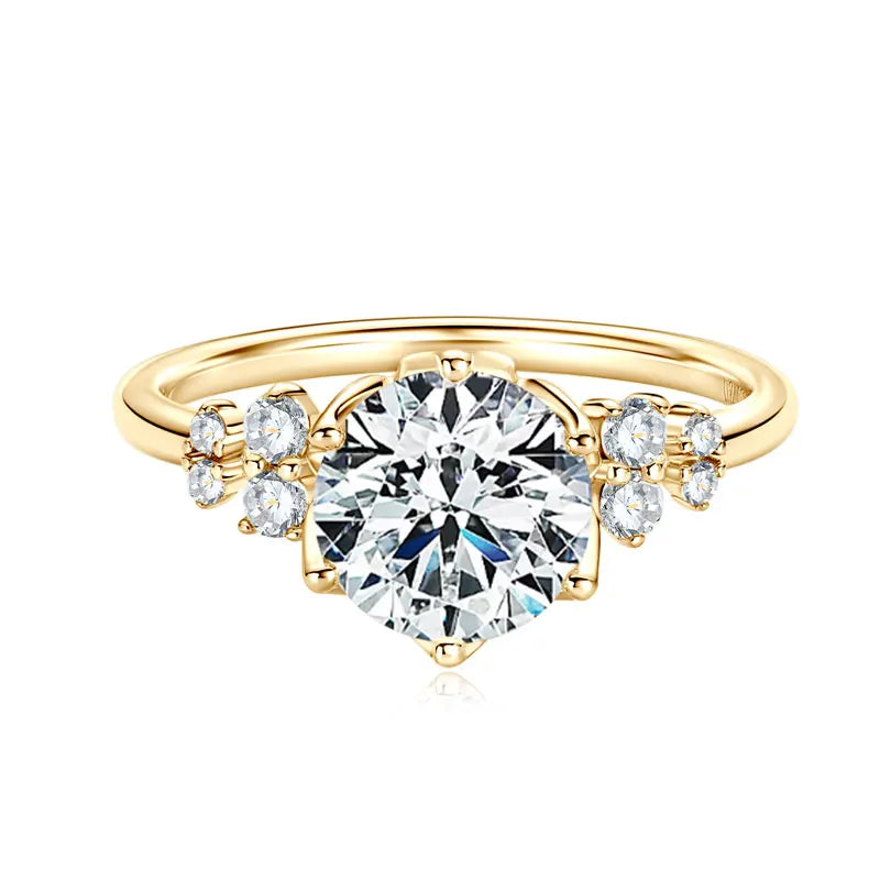 Trendy Luxury Fashion Women Fine Jewelry 2ct 2.0ct 2 Carat 8mm Six Claw Moissanite S925 Sterling Silver Wedding Engagement Ring