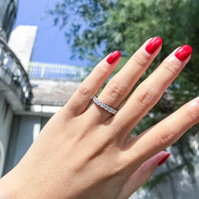 Classic Design 3MM 0.1ct Moissanite 925 Sterling Silver Full Stones Eternity Wedding Bands Tennis Ring for Women