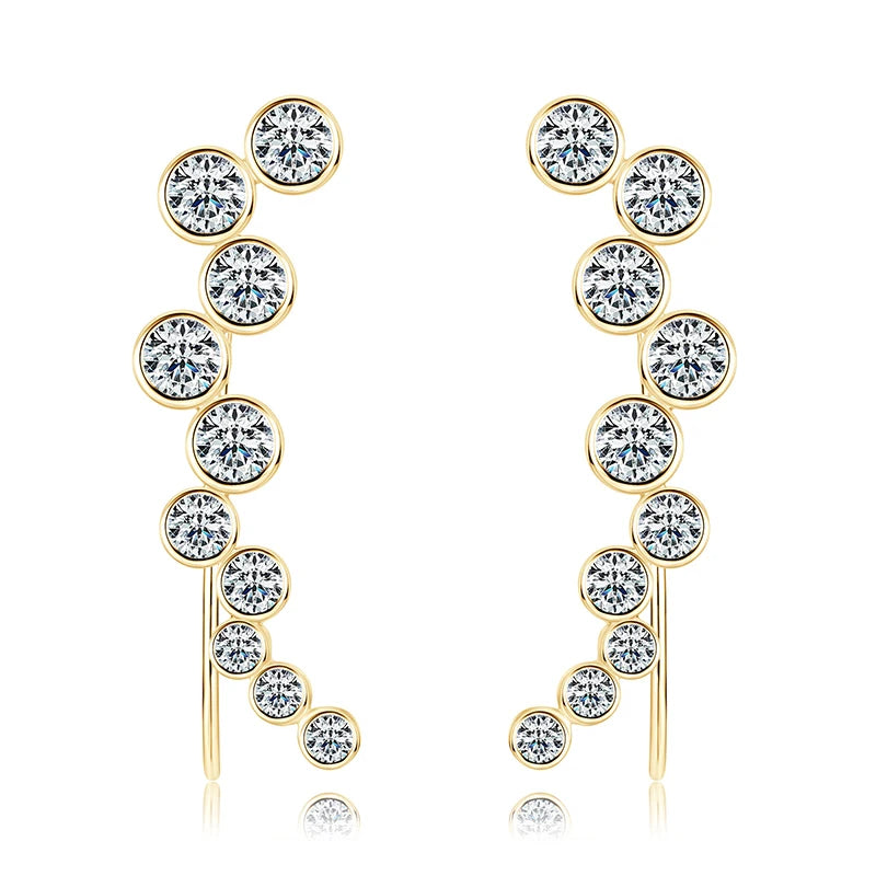Fashionable Original Design 925 Sterling Silver Bezel Setting 3.5mm&2.5mm&2mm Moissanite Crawlers Climber Earrings for Women