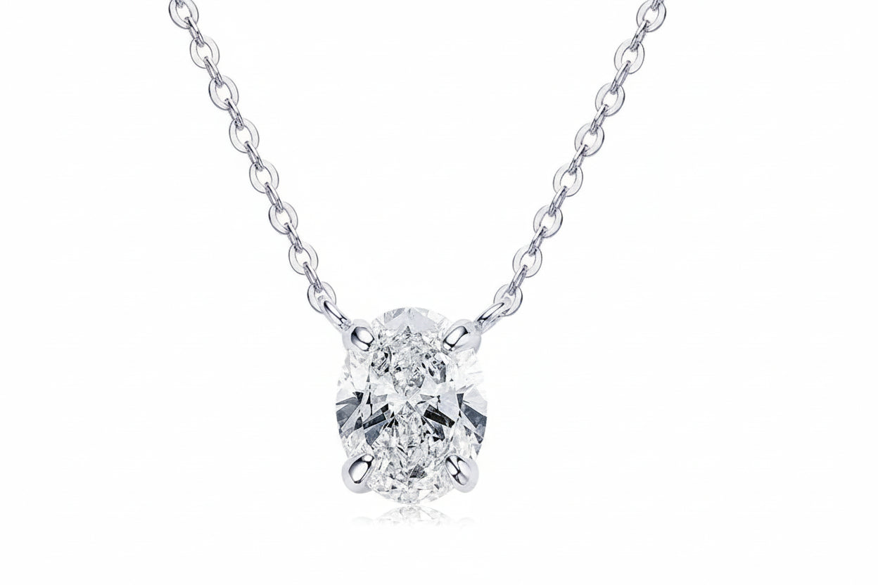 Real 925 Silver Chain Jewelry Gift for Wedding Birthday Party Valentine Oval Cut 2.0CT Moissanite Pendant Women's Necklace