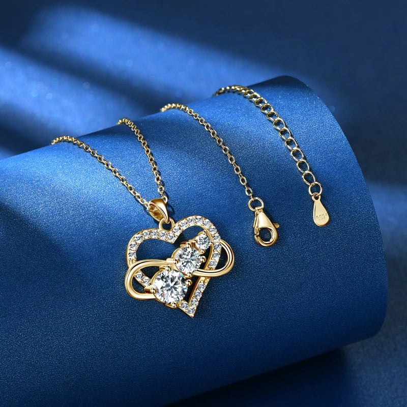 Fashion Jewelry 925 Sterling Silver Infinite Love Heart Pendant Necklace Round Moissanite Ladies Necklaces for Women