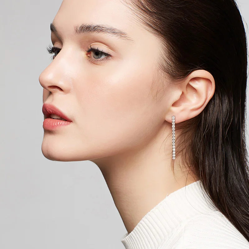 Fashion Jewelry Gift 1.80cttw 2.5mm Moissanite Dangle 925 Sterling Silver Long Tassel Stud Earrings for Women