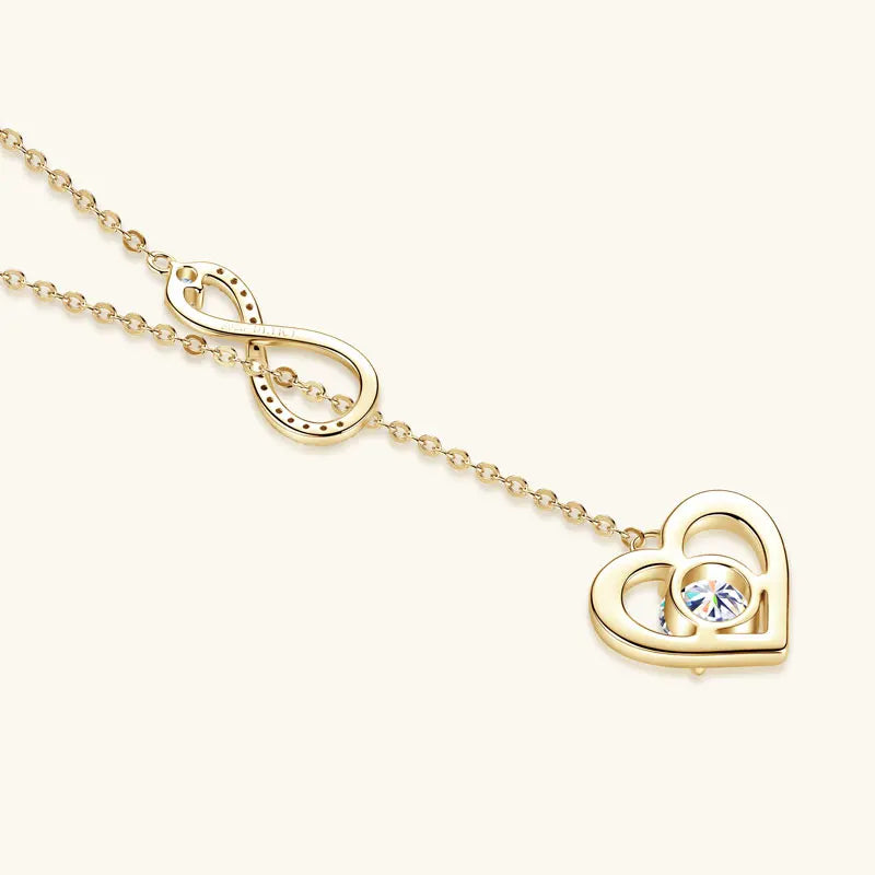 Fashion Heart Women Unlimited Y Necklace 925 Silver Round Cut 6.5mm&2.5mm&1mm Moissanite Y Lariat Infinite Love Pendant Necklace