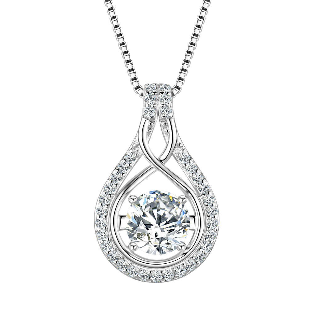 Classic Luxury Sterling Silver 925 6.5mm & 1.1mm Round Moissanite Wonderful Infinity Pendant Necklace for Women