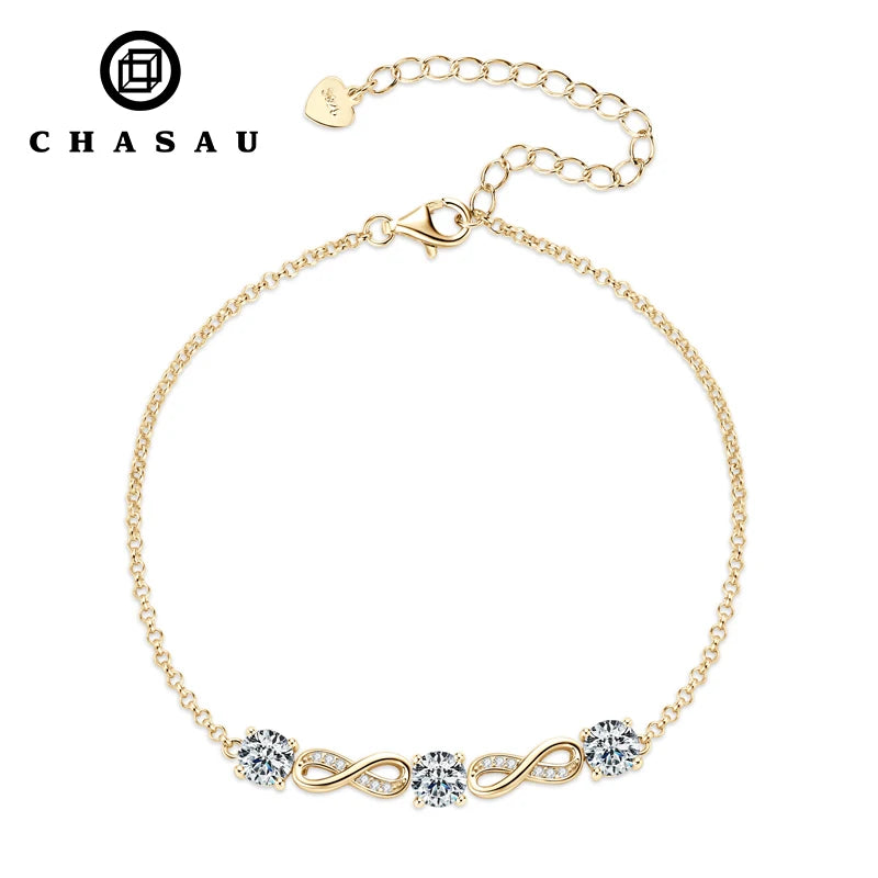 Chasau Luxury Fashion Custom 5mm Full D Moissanite Infinity Bracelets for Women Minimalist 925 Pure Silver Elegant Jewelry