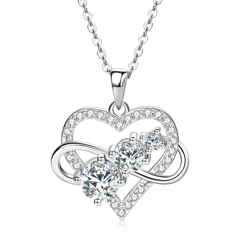 Fashion Jewelry 925 Sterling Silver Infinite Love Heart Pendant Necklace Round Moissanite Ladies Necklaces for Women