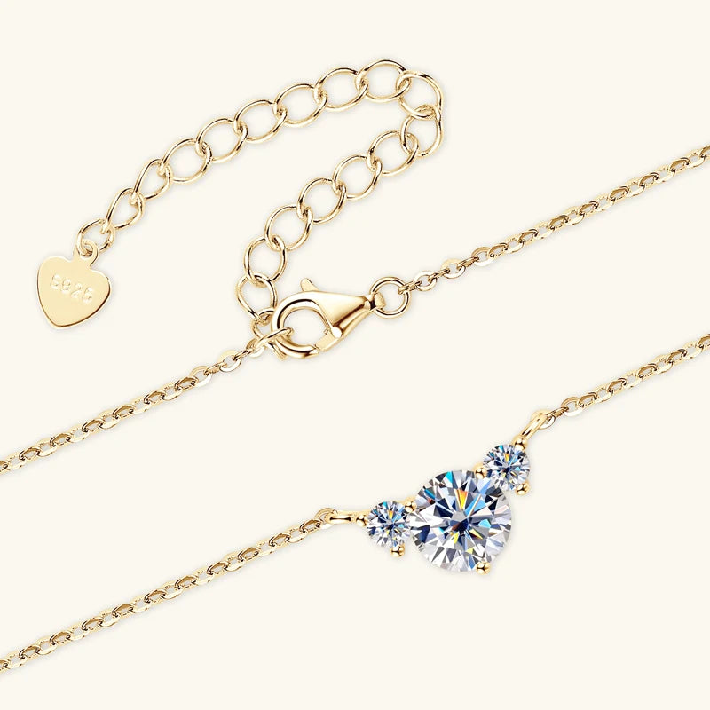 New Arrival GRA Certification 925 Sterling Silver Round Cut 1ct 0.1ct Moissanite 3-stone Pendant Necklace for Women