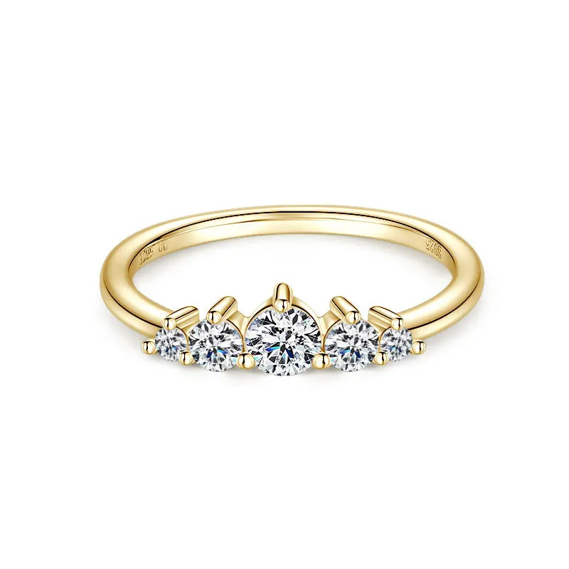 Engagement 925 Silver 4mm&3mm&2mm Round Moissanite 5-Stone Women's Small Fashion Design Five Stone Crown Ring for Women
