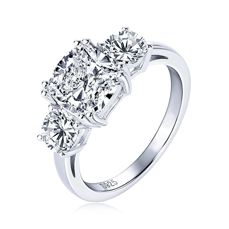 GRA Wedding Band Jewelry 925 Sterling Silver Cushion Cut Three Stone 3.5cttw D Moissanite Engagement Rings for Women