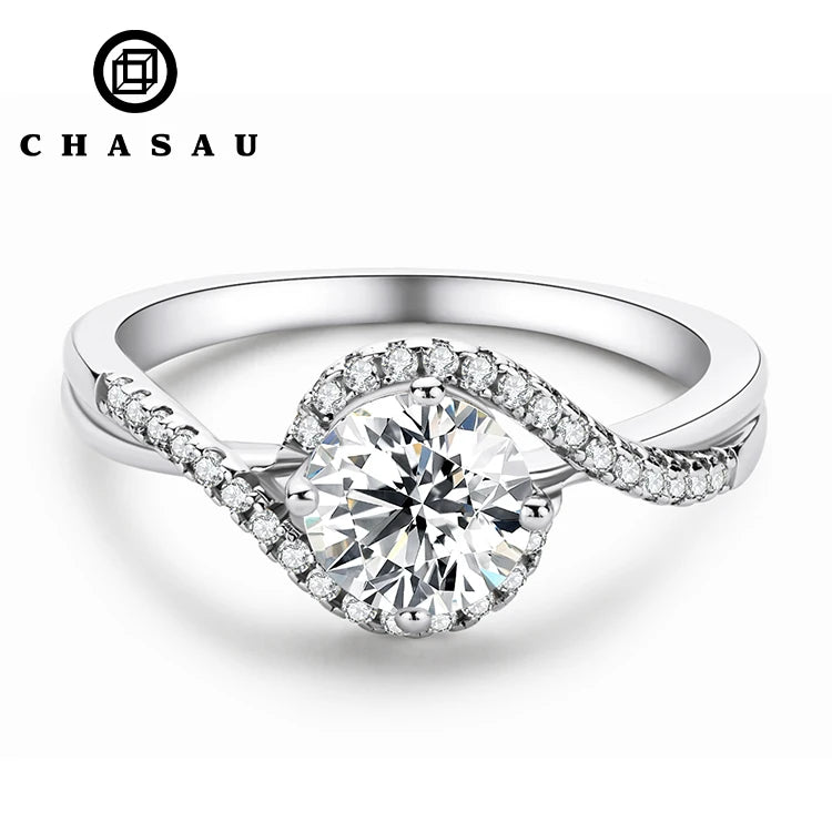 Best Selling Fashion Women Jewelry Classic Design 6.5mm 1ct Moissanite 925 Sterling Silver Ring for Wedding Engagement Gift