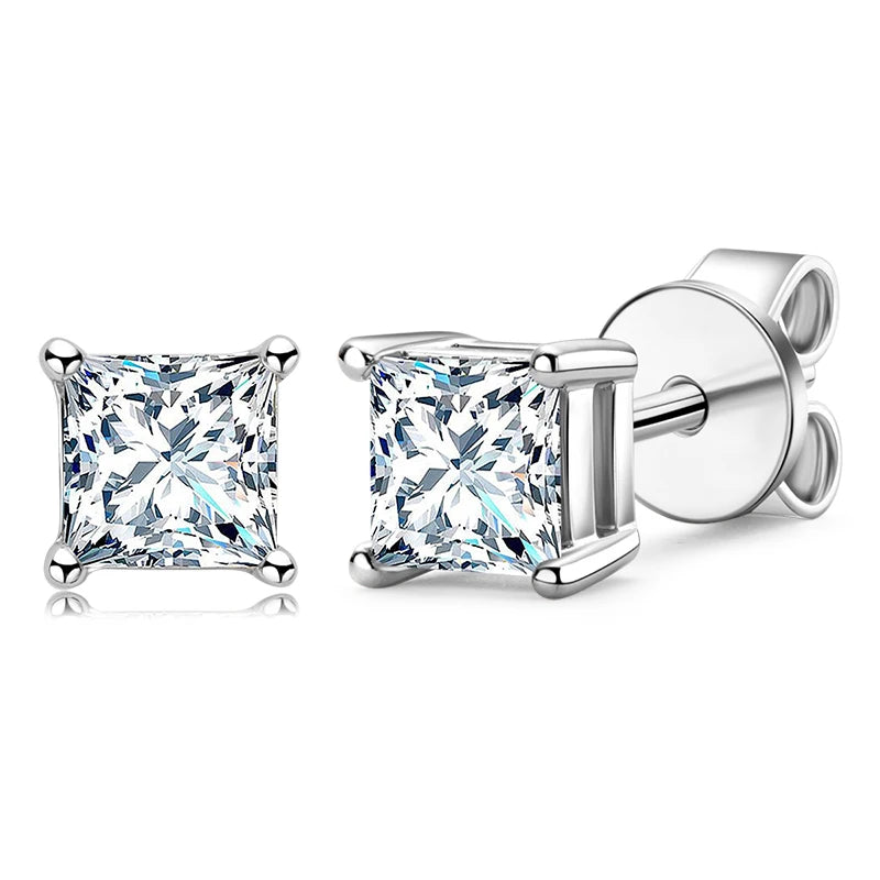 Passed Diamond Test 4.5mm 0.4ct Moissanite 925 Sterling Silver Square Tiny Stud Earrings for Girls Daily Wear Jewelry