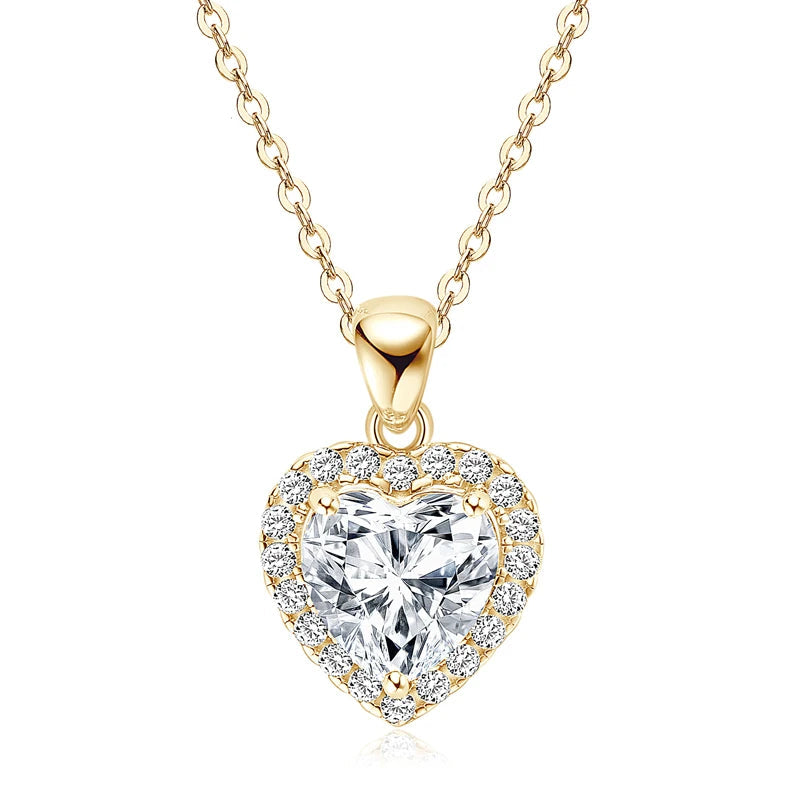 GRA Certified Wedding Trend 2024 Real Silver 925 Fine Jewelry 2CT Heart Shaped halo Pendant Moissanite Necklace for Women