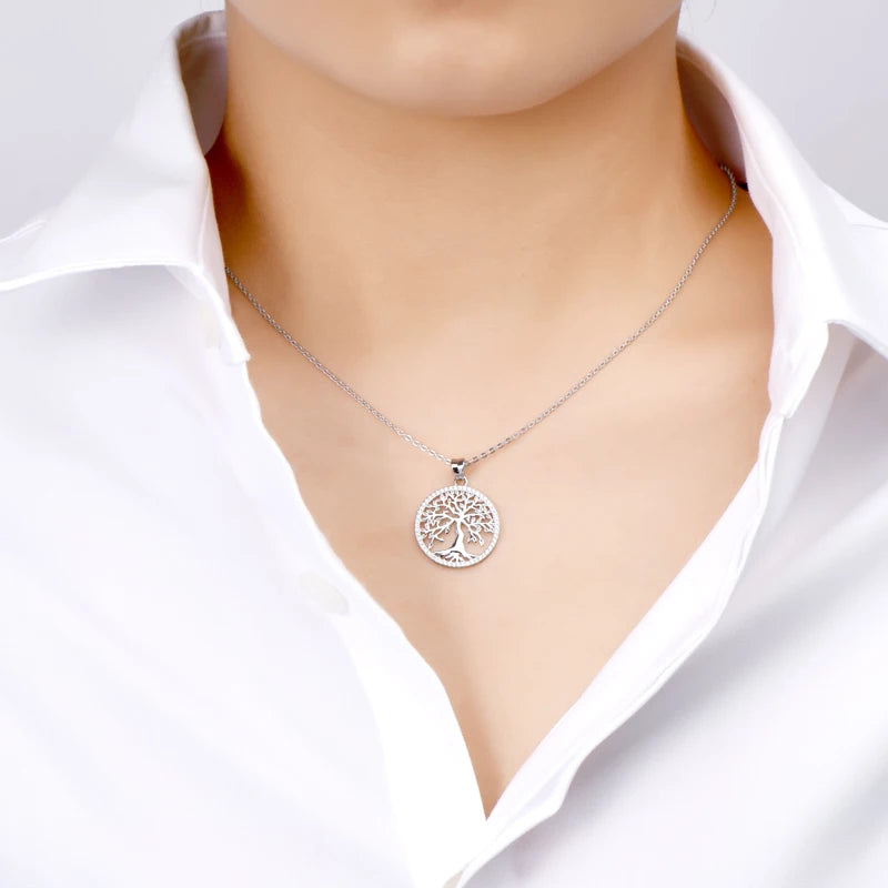 Tree of Life Pendant Necklace Halo 1mm D Color Moissanite Necklace 925 Silver Girls Fine Jewelry for Women Men
