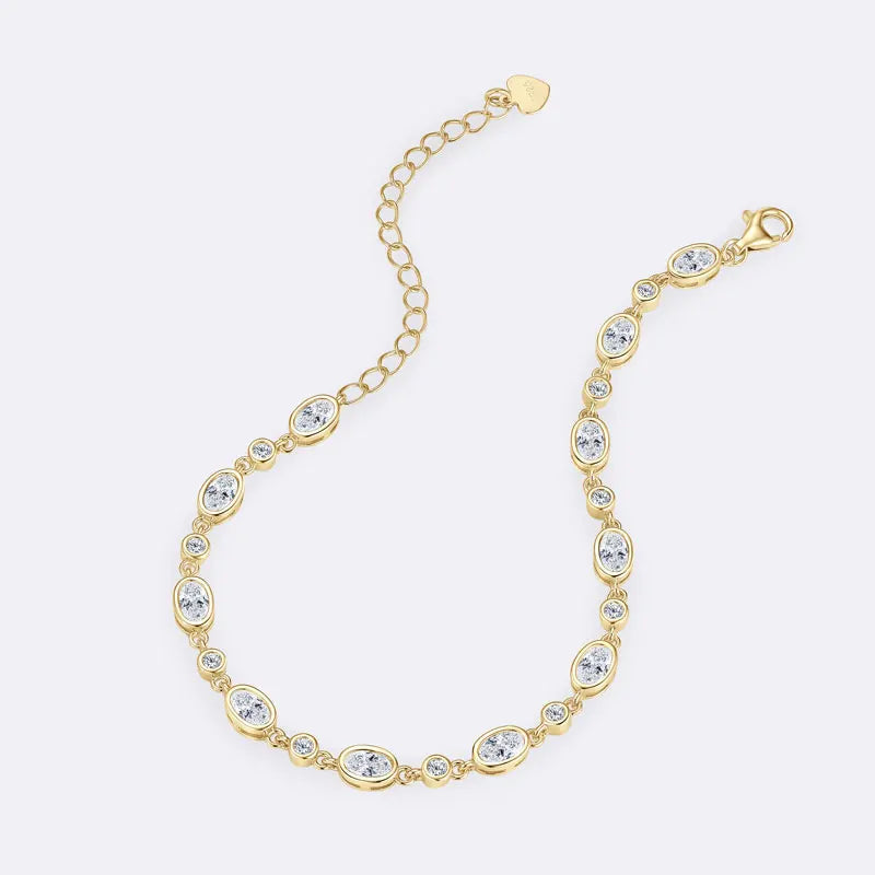 Latest Design Elegant Personalized 925 Silver Round 2mm&3x5mm Oval Cut Moissanite Fashion Tennis Pave Bracelet for Women