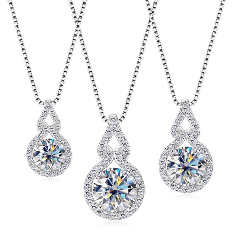 GRA Certified 925 Sterling Silver 8mm Classic 2ct Moissanite Pendant Necklace Diamond Charm for Women