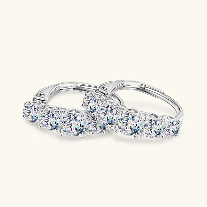 Women's 925 Silver Engagement Earrings with 4mm 3.5mm 3mm Moissanite Clasp Hoop Style Accent Stones for Stylish Looks