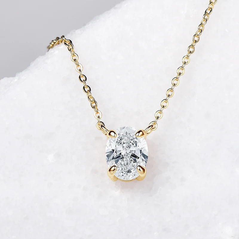 Real 925 Silver Chain Jewelry Gift for Wedding Birthday Party Valentine Oval Cut 2.0CT Moissanite Pendant Women's Necklace