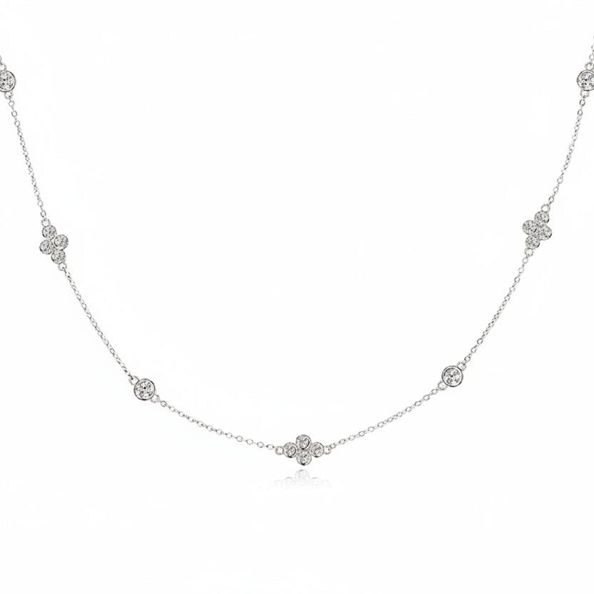 2024 New Trendy 925 Sterling Silver 3mm&2mm Round Cut Moissanite Stone Four Leaf Clover Choker Necklace for Women