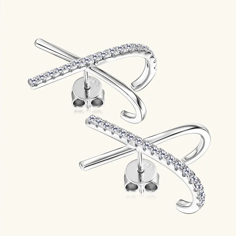 New Design X-Shaped 1.4mm Moissanite 925 Sterling Silver Ladies Unique Personalized Large Stud Earrings for Women