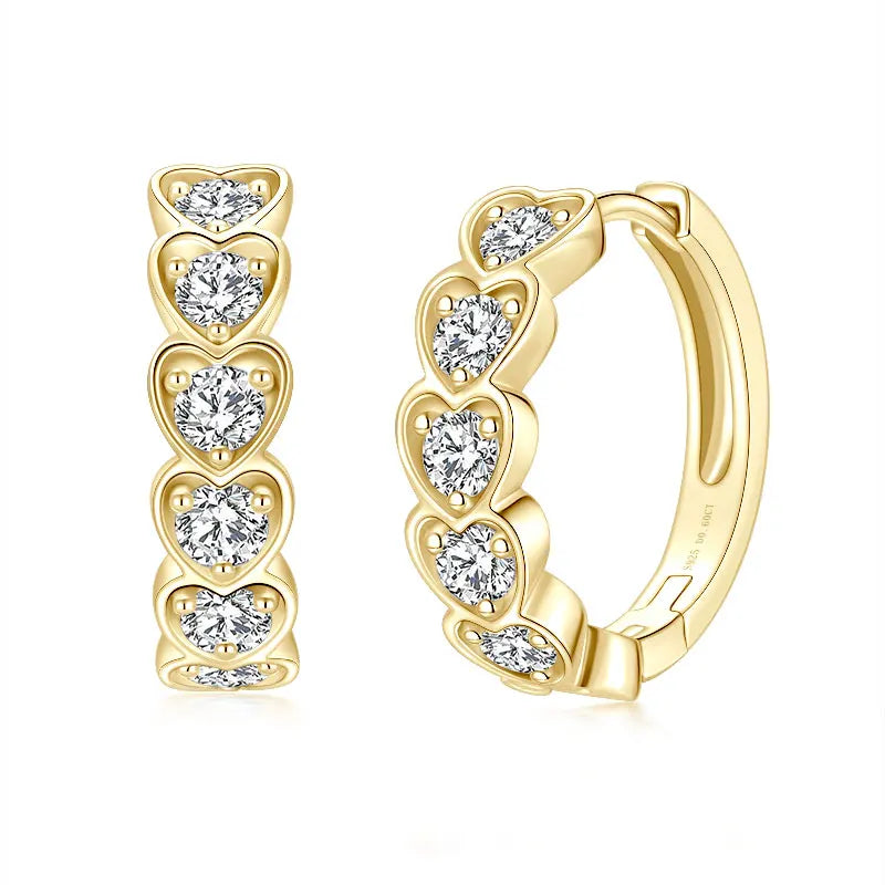 Wedding Design Lady Heart-shaped Earring 925 Silver Gold Plated Jewelry 3mm 0.10ct Moissanite Heart Hoop Earrings for Women