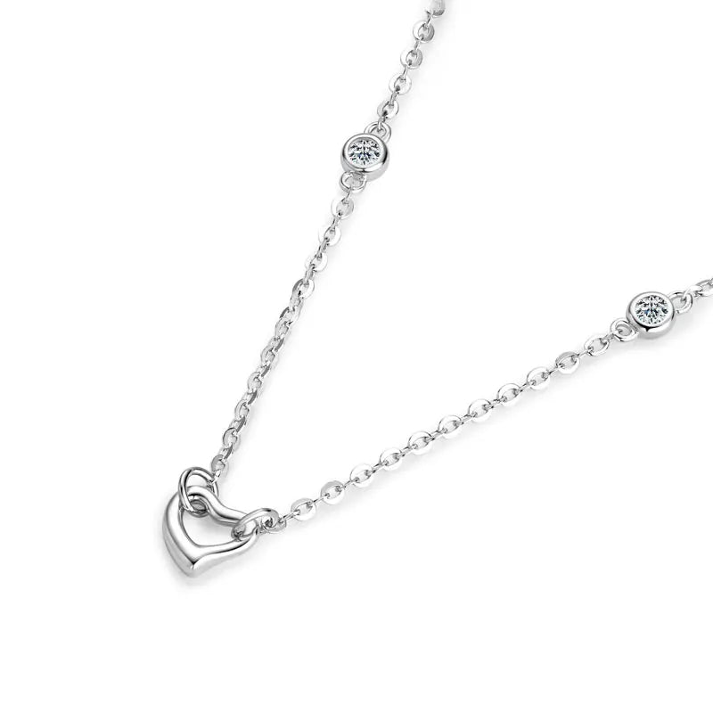 2mm D Moissanite Bezel Necklace 925 Sterling Silver Chain Rose Gold Color Heart Pendant Necklaces for Women