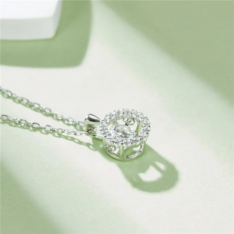 Sunflower 925 Sterling Silver D Color Halo Round Fashion Jewelry 0.5ct Moissanite Dancing Pendant Necklace for Women