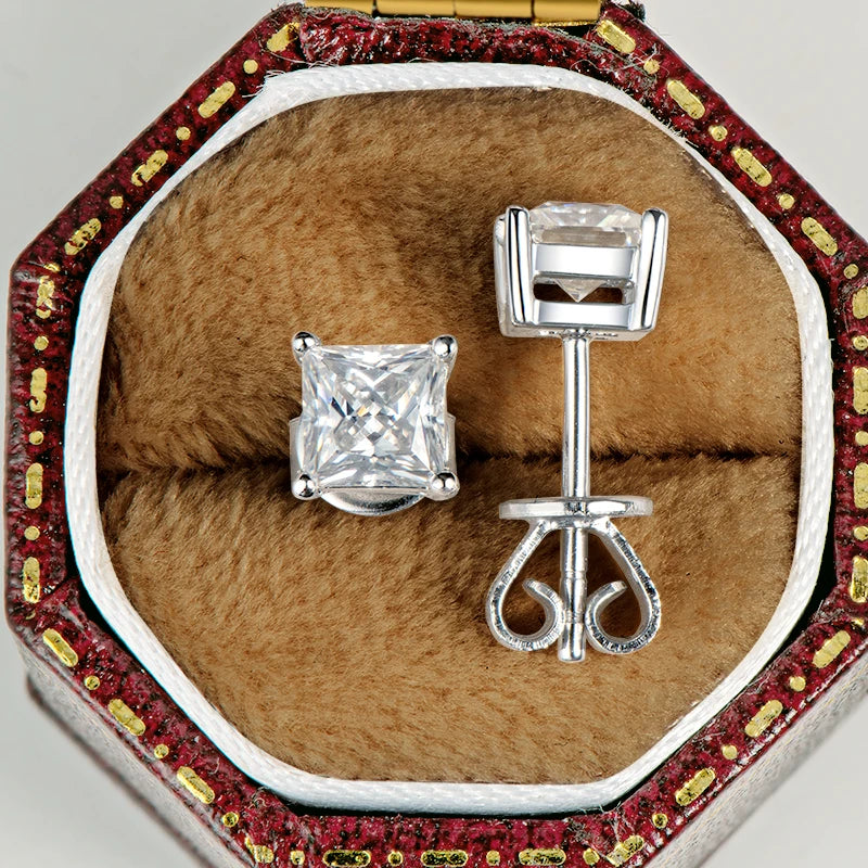 Passed Diamond Test 4.5mm 0.4ct Moissanite 925 Sterling Silver Square Tiny Stud Earrings for Girls Daily Wear Jewelry