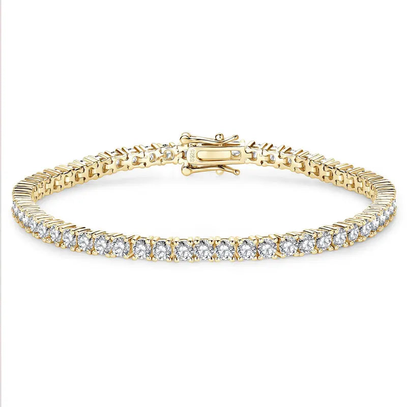 Hip Hop Men Jewelry White 14k Gold Plated 925 Sterling Silver Cluster Moissanite 3mm Tennis Chain Bracelet for Women