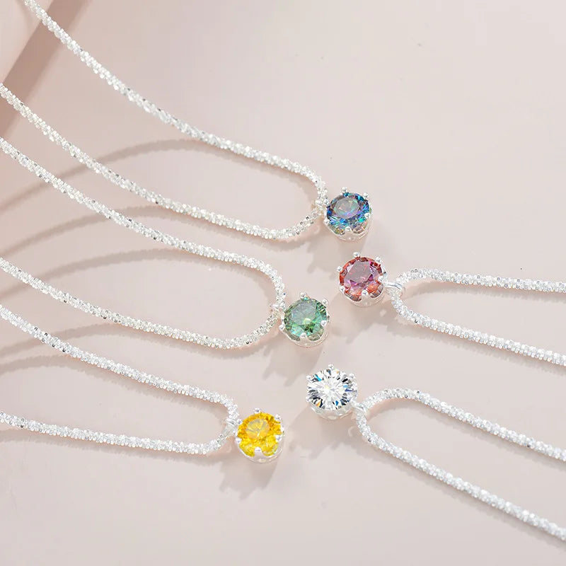 Multi Color Choice D Color with GRA Certification 6.5mm 1CT 925 Sterling Silver Round Cut Moissanite Colorful Necklace