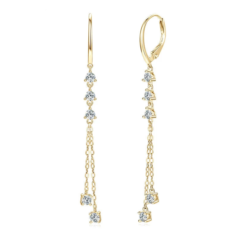 Women's Chain Earrings 925 Sterling Silver 1.00CTTW Round Moissanite Drop Earrings for Women