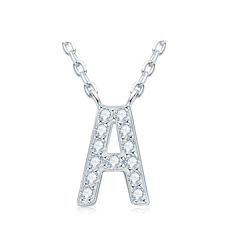 Charm Pendant 1.4mm D Color Moissanite Diamond Necklace Initial 26 Letter Name Necklace Silver for Women Kids Girls
