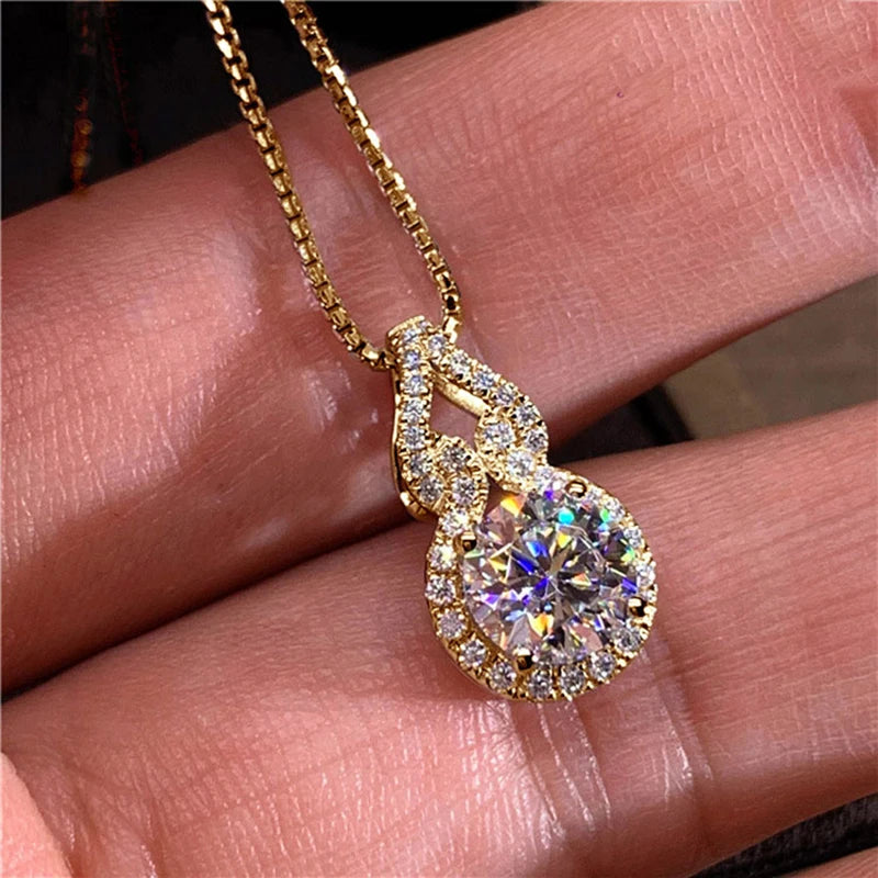 GRA Certified 925 Sterling Silver 8mm Classic 2ct Moissanite Pendant Necklace Diamond Charm for Women