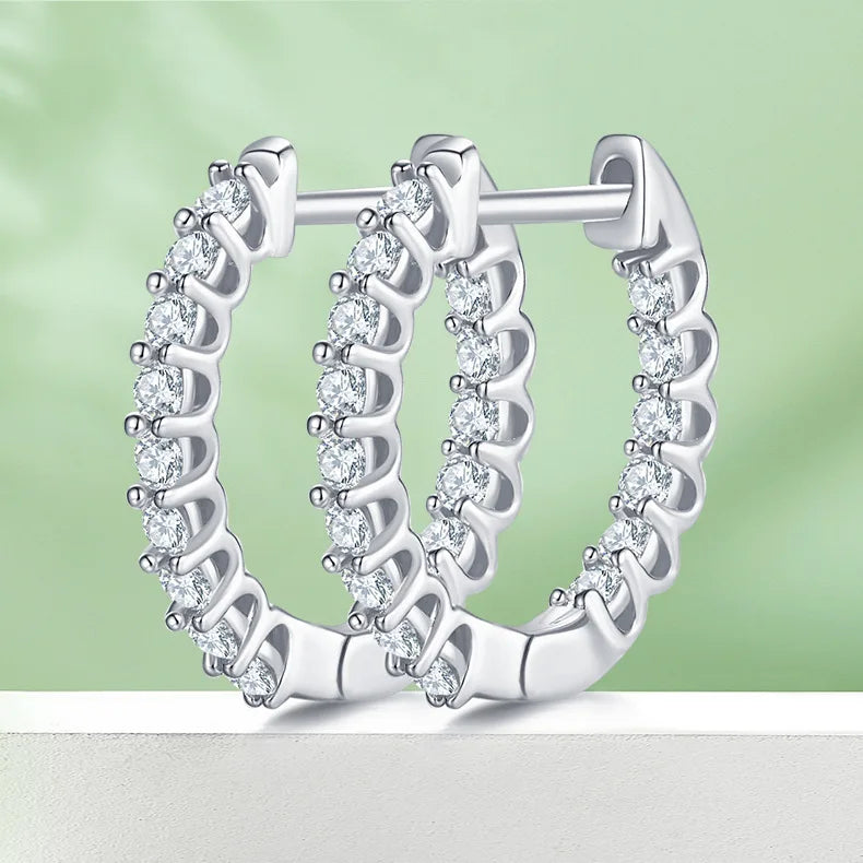 Hot Sale Classic 925 Sterling Silver 1.5MM 0.015CT Round Moissanite Hoop Cluster Stud Earrings Statement Earrings for Women