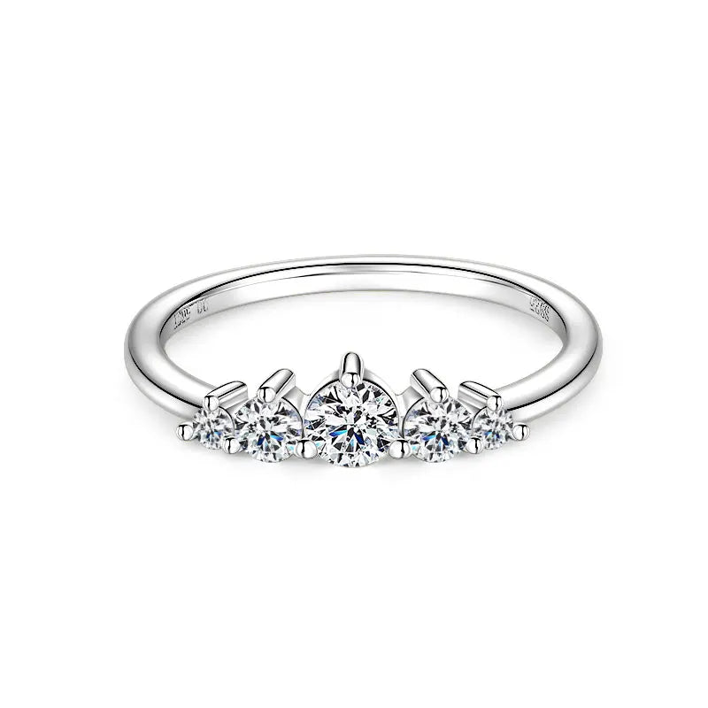 Engagement 925 Silver 4mm&3mm&2mm Round Moissanite 5-Stone Women's Small Fashion Design Five Stone Crown Ring for Women