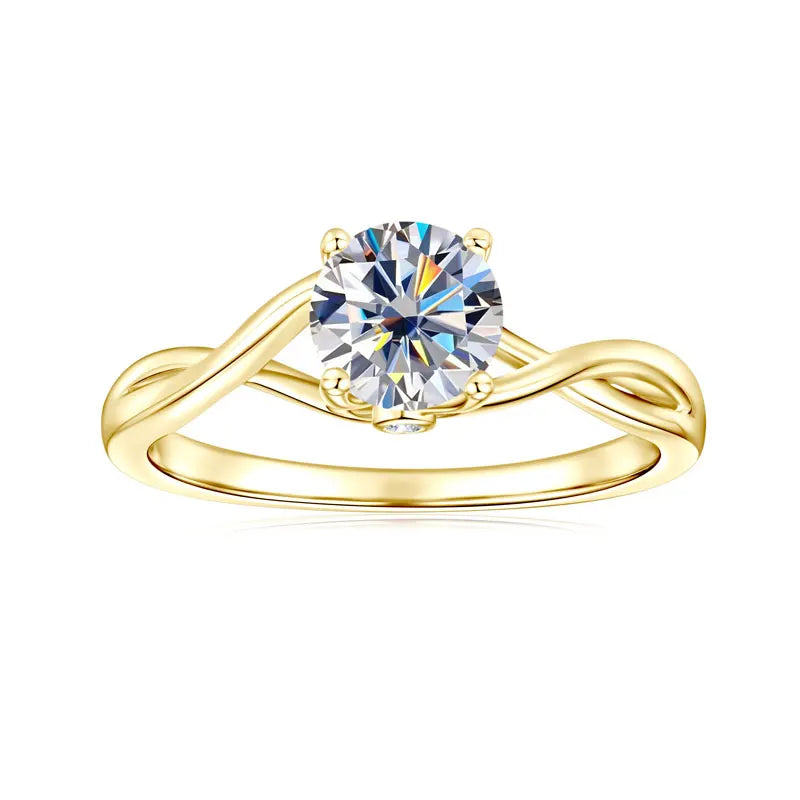 Fine Jewelry 925 Silver 6.5mm 1.0ct Round Moissanite Twist Shank Women Four Claw Twisted Arm Engagement Ring for Women