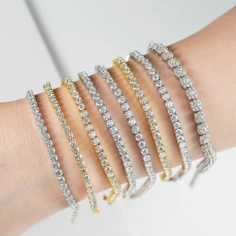 Fine Jewelry VVS 3mm Mossanite Iced Tennis Bracelet 925 Sterling Silver Sparkling Moissanite Chain Luxury Bracelets & Bangles
