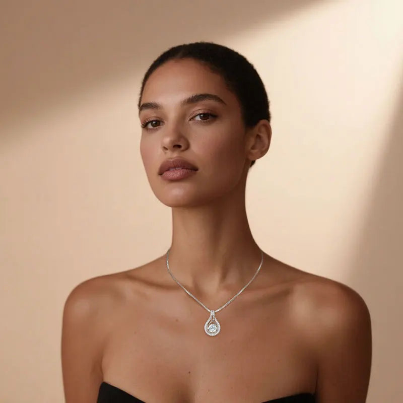 Classic Luxury Sterling Silver 925 6.5mm & 1.1mm Round Moissanite Wonderful Infinity Pendant Necklace for Women