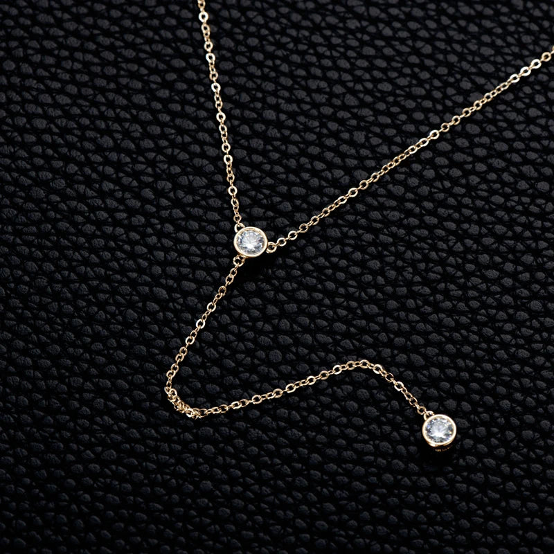 925 Sterling Silver Y-Shaped Tassel Pendant Necklace with 4mm 0.3CT Round Cut Moissanite Simple Bezel Setting