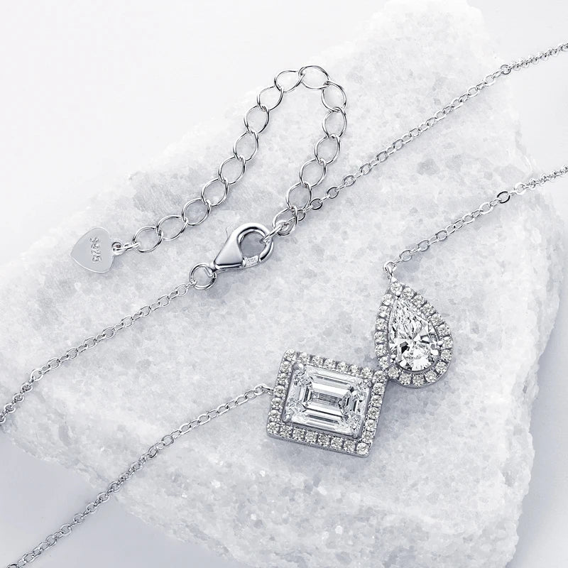 2.0 Carat Emerald & Pear Cut 8x6mm 1.0 Carat D Color Moissanite Pendant Necklace Luxury 925 Silver Jewelry