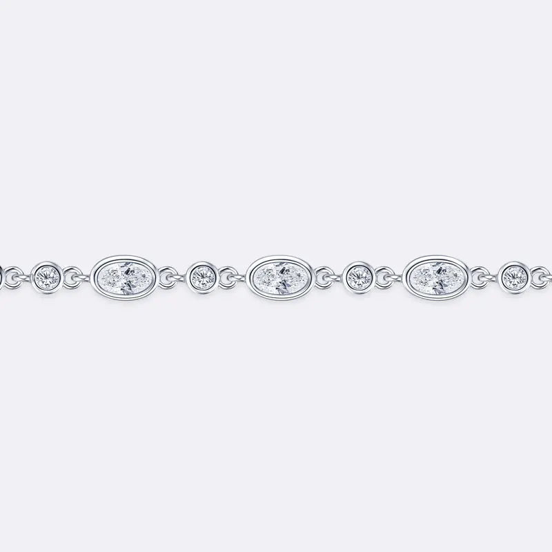 Latest Design Elegant Personalized 925 Silver Round 2mm&3x5mm Oval Cut Moissanite Fashion Tennis Pave Bracelet for Women