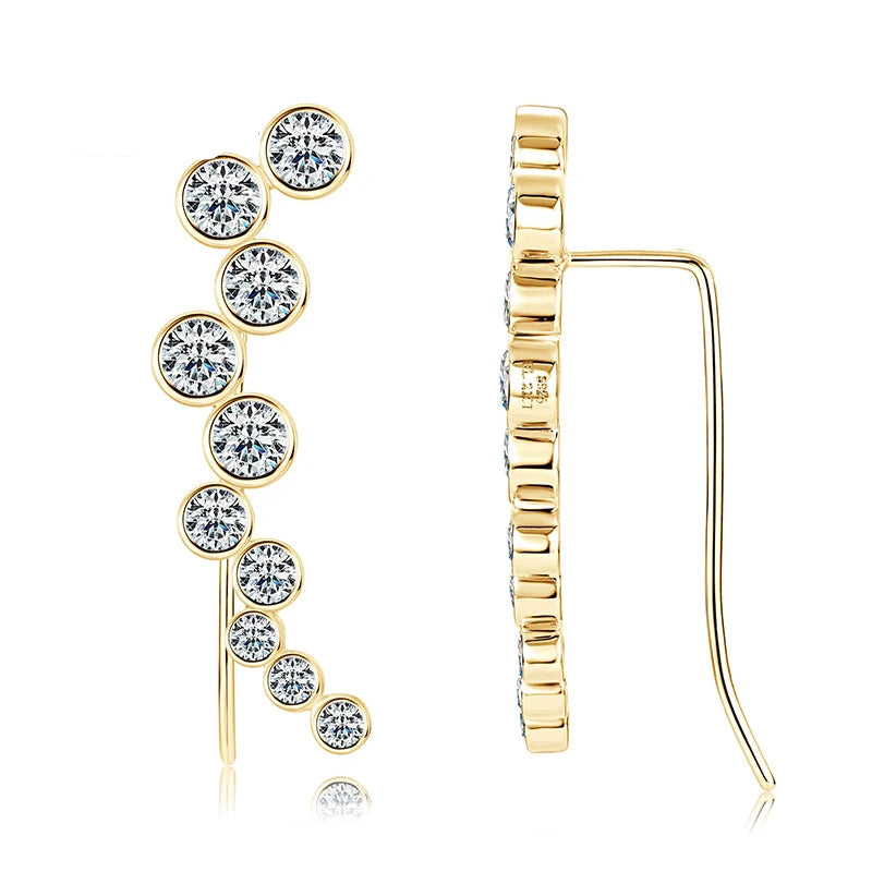 Fashionable Original Design 925 Sterling Silver Bezel Setting 3.5mm&2.5mm&2mm Moissanite Crawlers Climber Earrings for Women