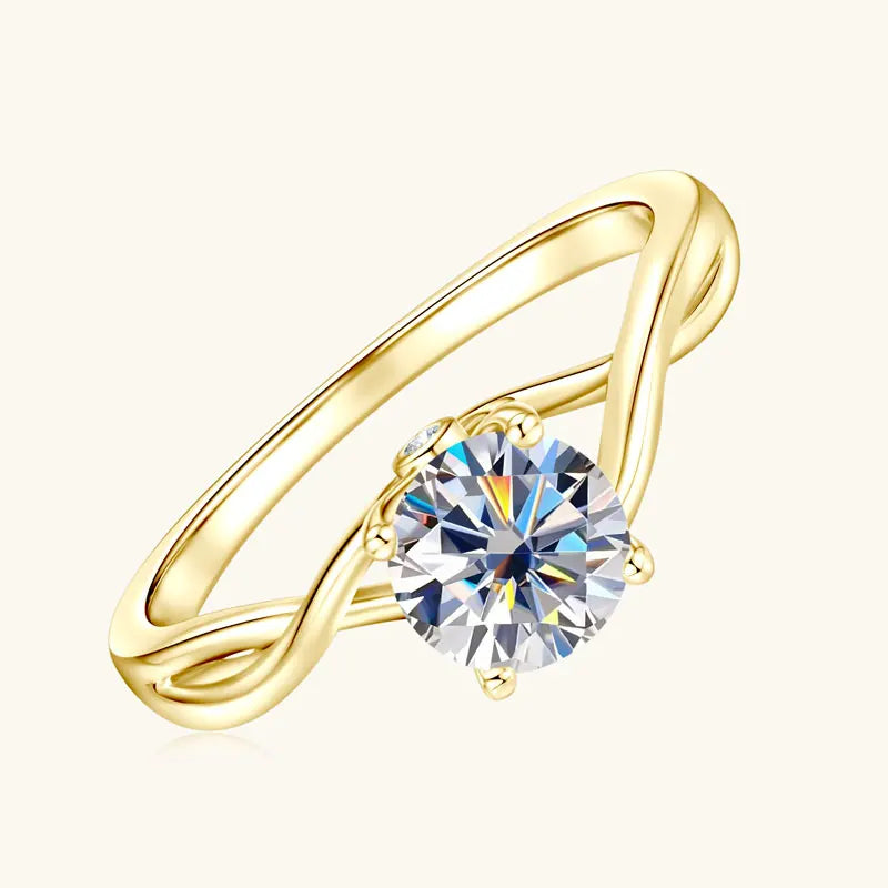 Fine Jewelry 925 Silver 6.5mm 1.0ct Round Moissanite Twist Shank Women Four Claw Twisted Arm Engagement Ring for Women